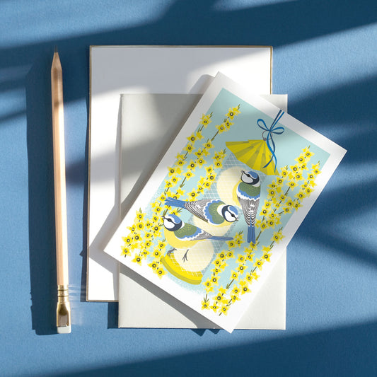 Printer Johnson, Vicki Johnson | Blue Tits & Forsythia, Greeting Card