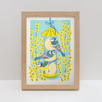 Printer Johnson, Vicki Johnson | Blue Tits & Forsythia, Risograph Print, A4